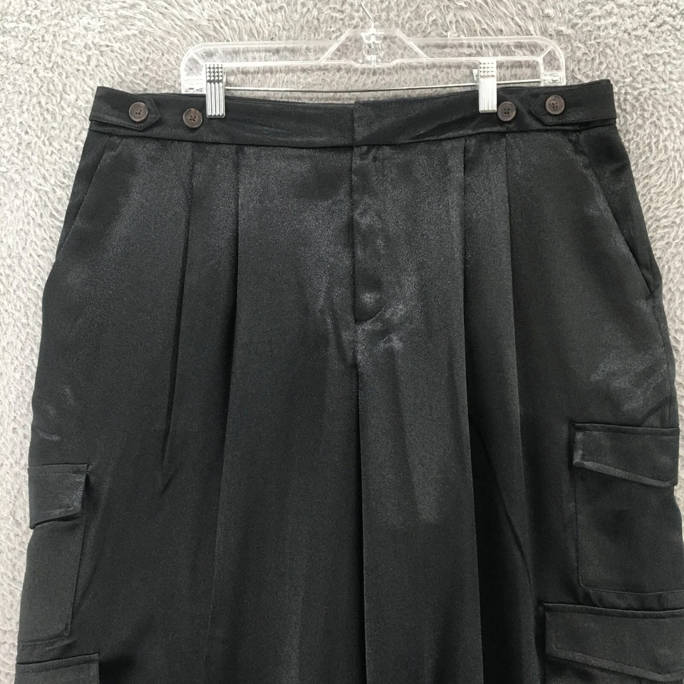 Pantalones cargo de pierna ancha A New Day para mujer 17 negros tiro alto plisados cremallera frontal mosca Foto 2 de 4