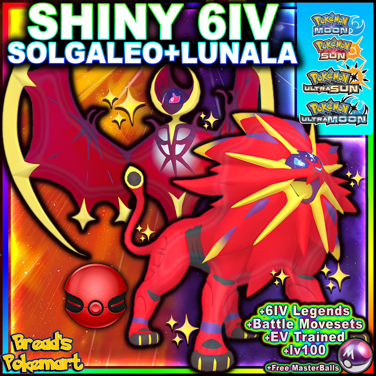 ✨ Shiny LUNALA 6IV Event ✨ Pokemon Ultra Sun and Moon 3DS 🚀 Legendary +EVs