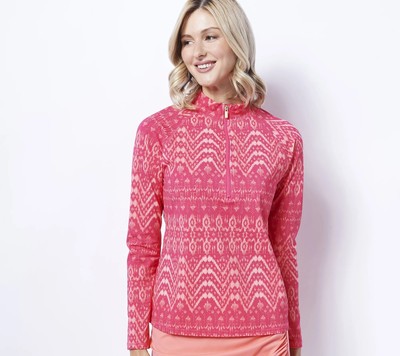 AmberNoon II by Dr. Erum Ilyas UPF 50 Rash Guard Half Zip Cover Up Coral Pink 8