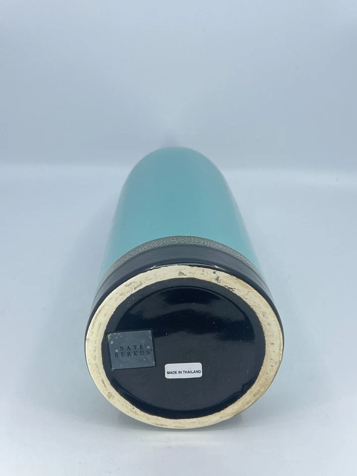 "Florero moderno a rayas marrón turquesa Nate Berkus Pottery Bud verde azulado 12,75"" H" Foto 4 de 4