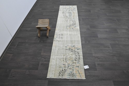 Vintage Turkish Runner Rug 2x8ft Wool Anatolian Handmade Hallway Oushak GRAY