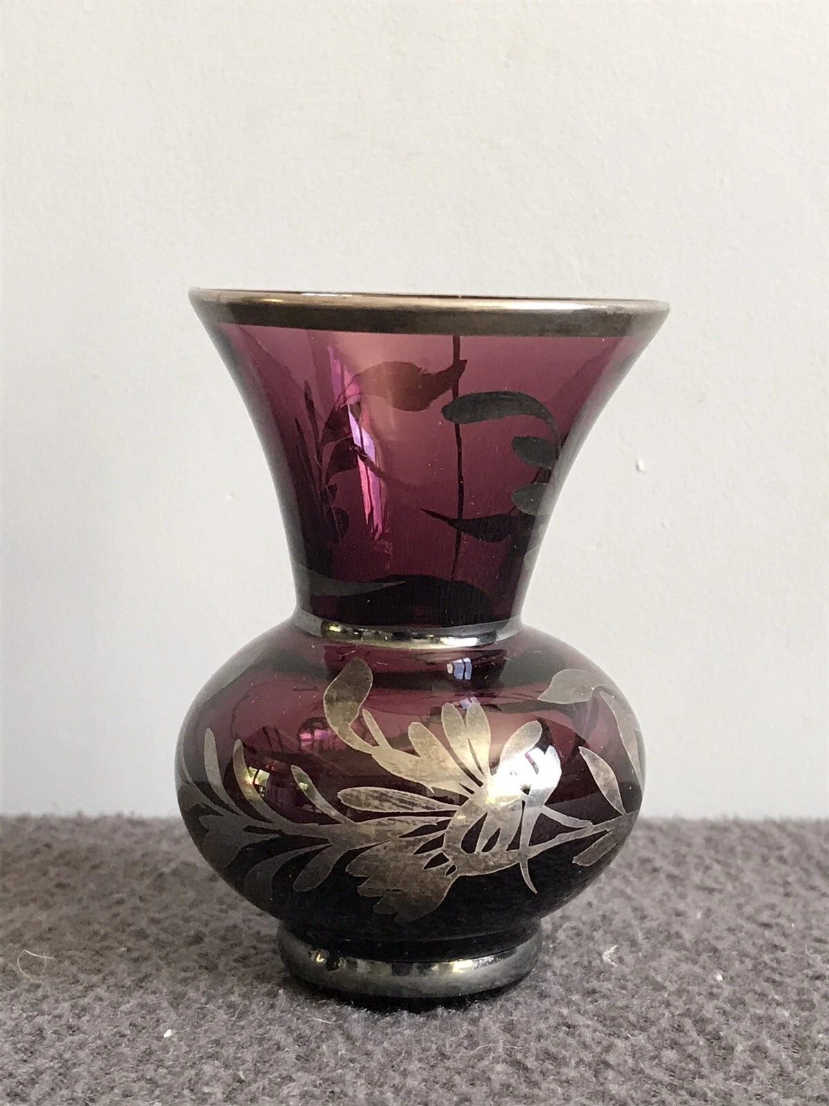 Small Glass And Metal Inlay Vase Purple