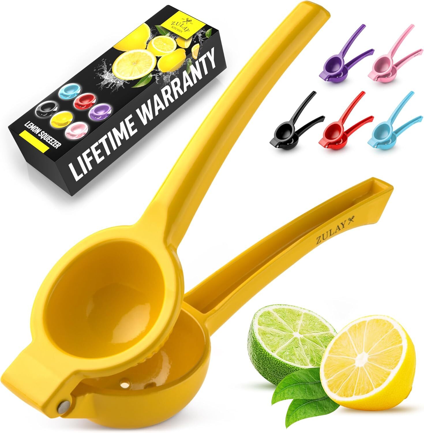 Zulay Kitchen Bright Yellow Metal Handheld Lemon Squeezer Single Bowl