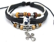 4030141 Leather Cross Bracelet Christian Jesus Religious Jewelry