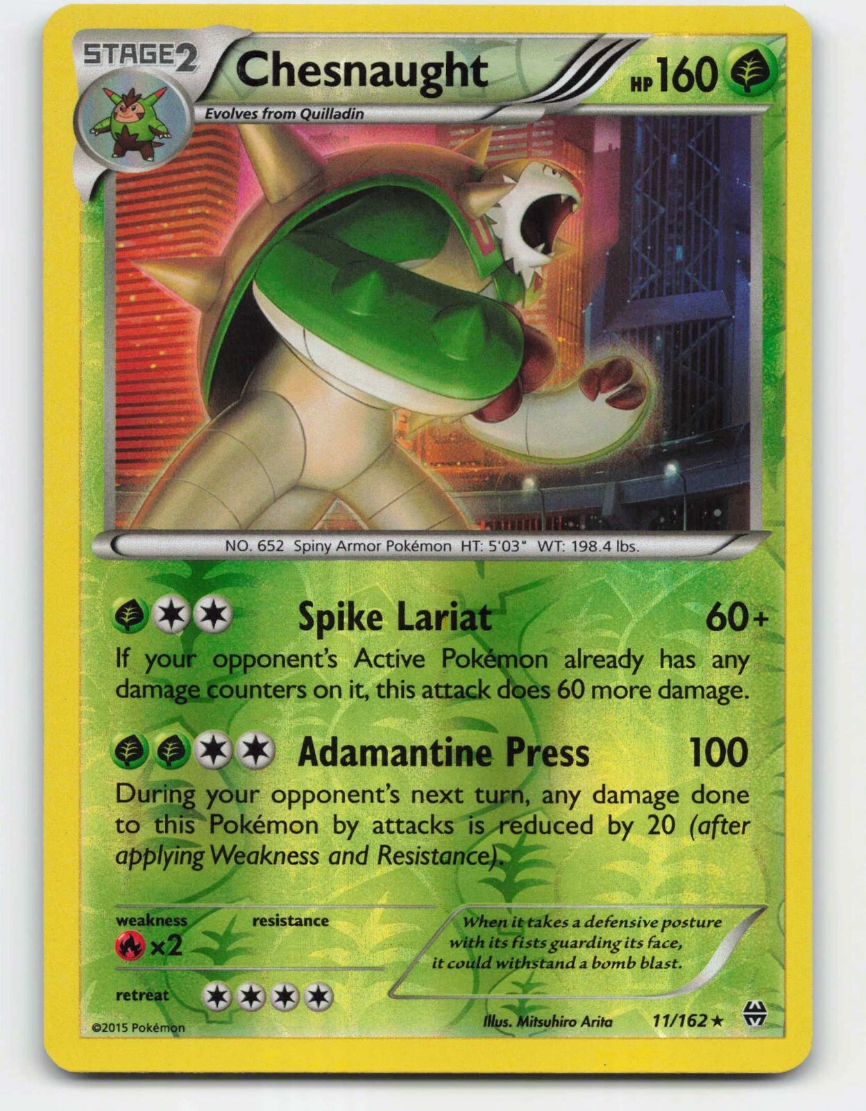 2015 Pokemon, BREAKthrough, #11/162 Chesnaught, Reverse Holo Rare