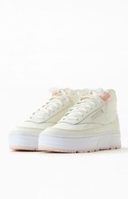 Reebok Womens White & Pink Club C Geo Mid Sne...