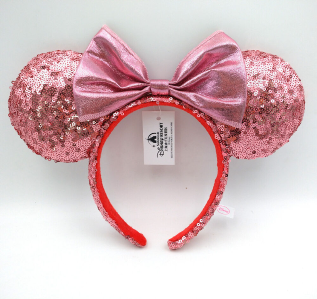 Disneyland Red Bow Sequins New Minnie Ears Cos Headband GI81