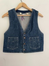 Vintage California Jc Penney Blue Denim Cropped Waistcoat, Pockets, Size 8
