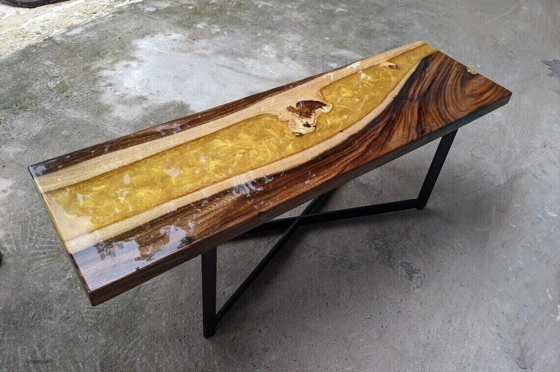 Black Epoxy Wood Dining Table with Resin Tabletop for Modern Dining Room-image