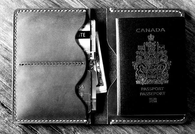 Black Cow Leather Bifold Passport Holder Wallet Card Pouch H419  