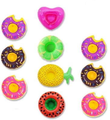 10 Drink Floaties Floats Cup Can Holder for Pool Spa Pineapple Watermelon Donut 