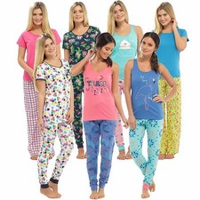 Ladies Cotton Jersey Pyjama Sets Short Sleeve T Shirt Full Length Bottoms Pjs