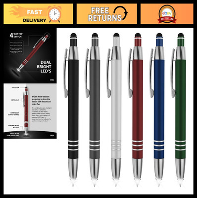 3-in-1 Multi-Function Lighted Pen Set - LED Flashlight, Stylus & Ballpoint, 6 Co