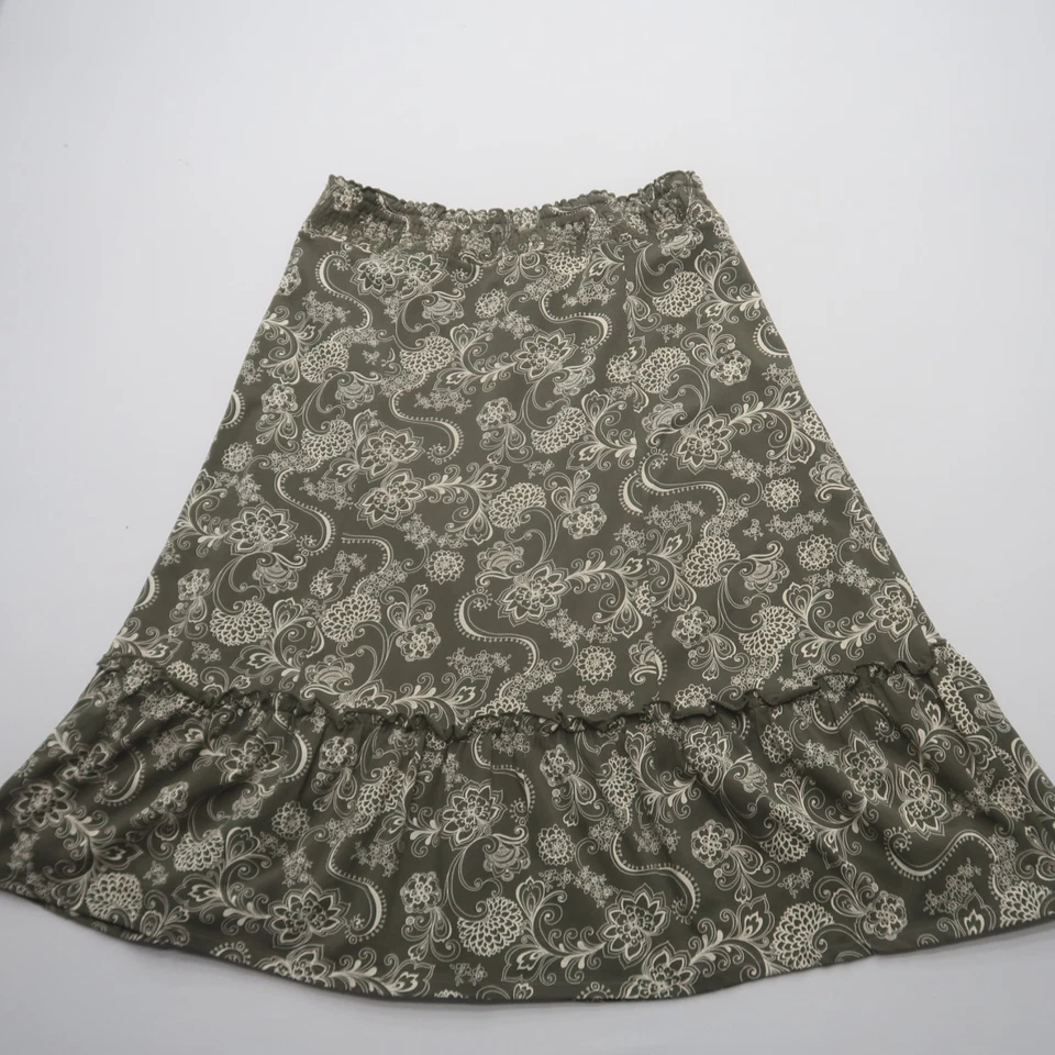 Falda midi floral Charter Club mediana verde elástica caprichosa algodón boho Foto 2 de 4