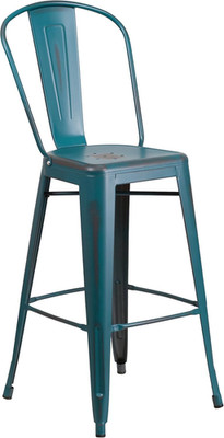Commercial Grade 30'' High Distressed Kelly Blue-Teal Metal Indoor-Outdoor Barsto