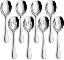 8-Piece Serving Set - Includes 4 Spoons and 4 Slotted Spoons, 18/8 Stainless Ste