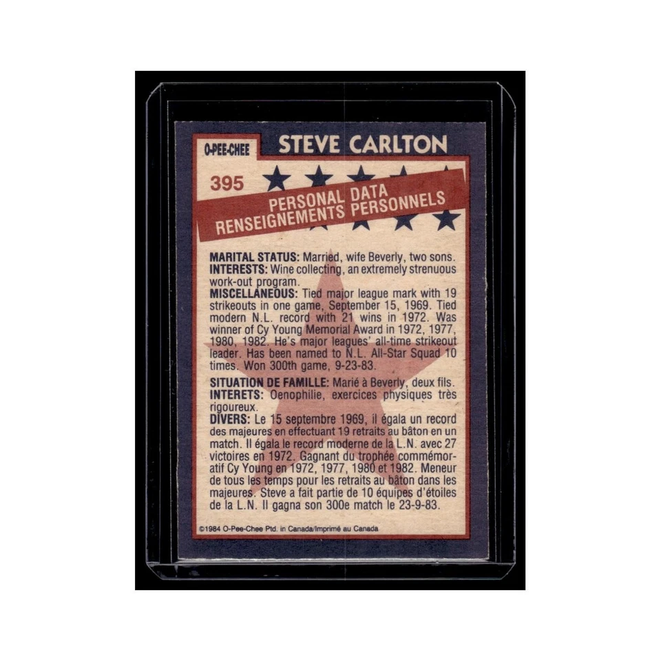 Steve Carlton 1984 O-Pee-Chee #395 Philadelphia Phillies Baseball Card NM - Image 2 of 3