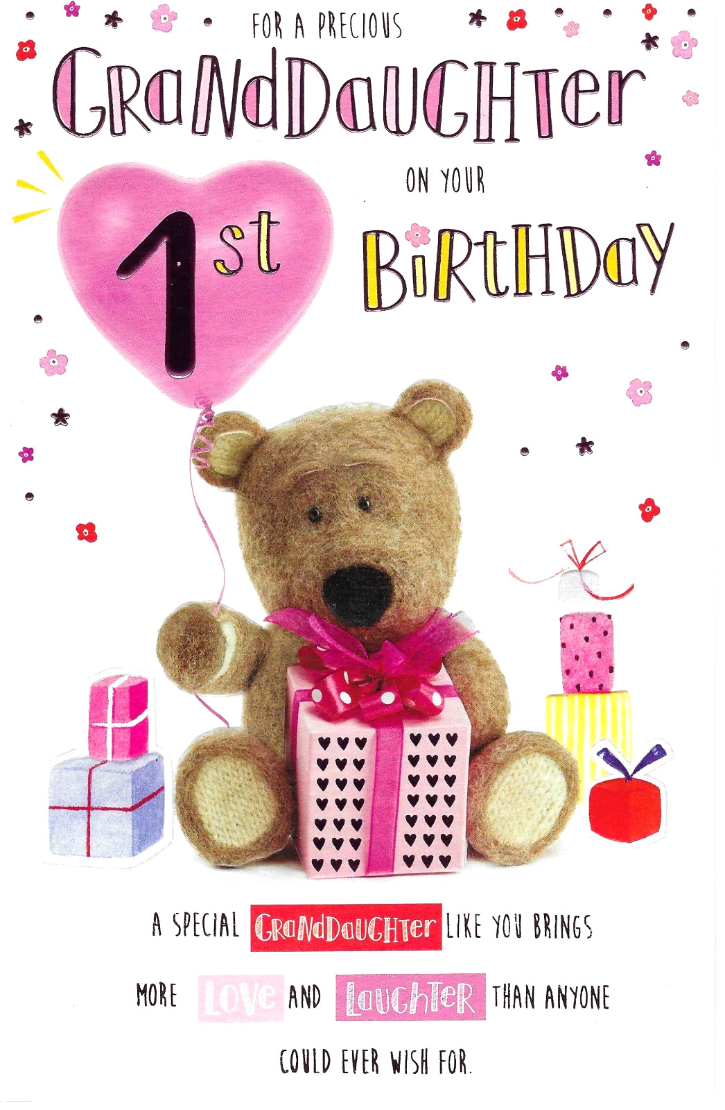 Birthday Card GRANDDAUGHTER 1st First. ***9 Inch Card, with Foil embossing***