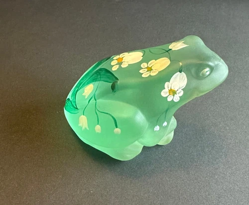 Fenton Lenox Green Frosted Frog Figurine Hand Painted Signed by A Russell