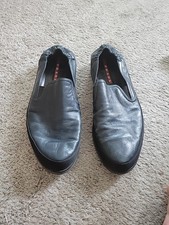 Prada Linea Rossa Red Label Black Leather Shuffle Loafers Mens Shoes 4D Size 10