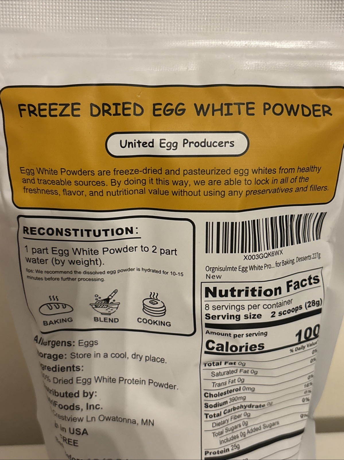 Orgnisulmte Egg White Protein Powder 8 Oz Pasteurized Dried Egg Whites Protein