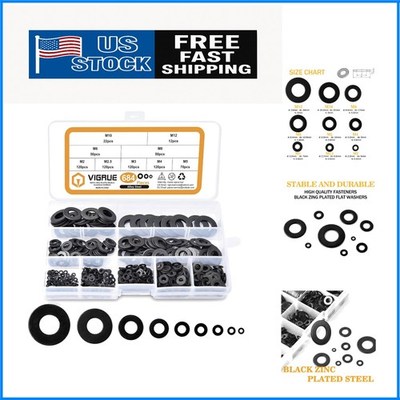 #ad Durable Zinc Plated Flat Washers Assortment 684 Pieces for All Projects $37.99