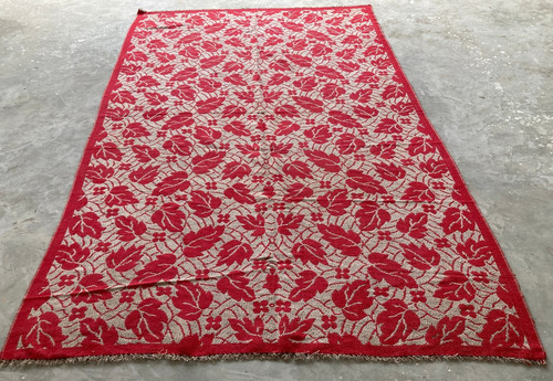 Vintage Traditional Handmade European Botanical Leaf Wool Kilim Rug 292x183 cm