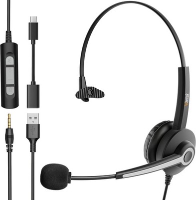 USB Headset 3 in 1 mit Kabel Kopfhörer Lautsprecher Mikrofon PC Büro Gaming Chat