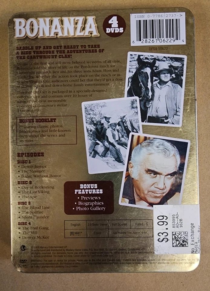 Bonanza: Collector’s Edition (DVD, 4-Disc Set, Metal Tin) - Image 2 of 2