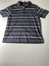 NWT Ben Hogan M Golf Polo Shirt Gray Blue Stripe Moisture Wicking Sun Protect
