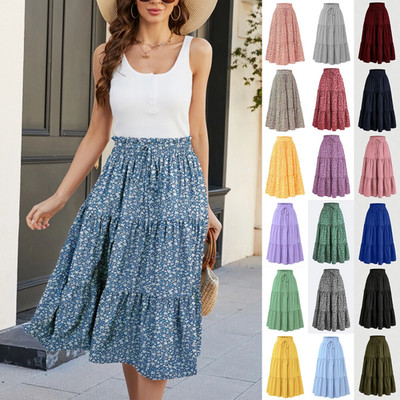 Boho Damen hohe elastische Taille Blumen Swing Röcke lang Sommer Strand Kleid GRÖSSE