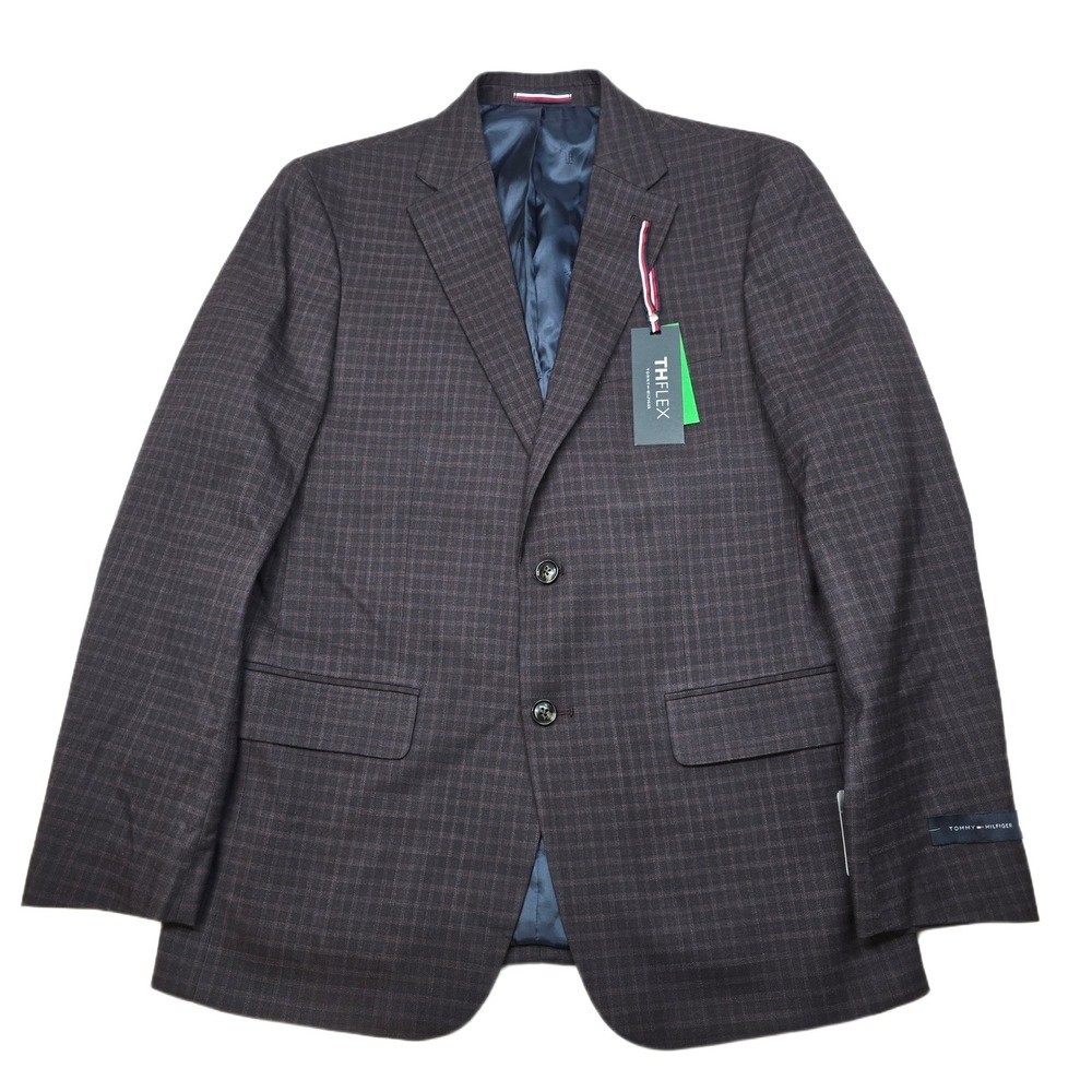 Tommy Hilfiger Flex Sport Coat Mens 40R Purple Plaid Regular Fit Blazer $295 NEW