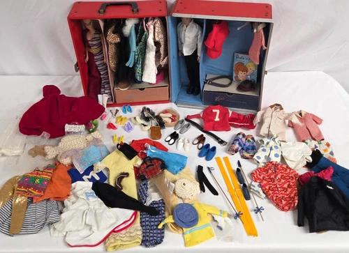 Huge Vtg 1960's Barbie Ken Dolls Lot Clothes Accessories Double Case 100+