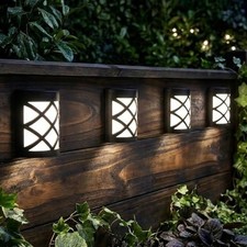 4 Lattice Solar LED Fence & Wall Lights Bright White Static Garden Solar Lights