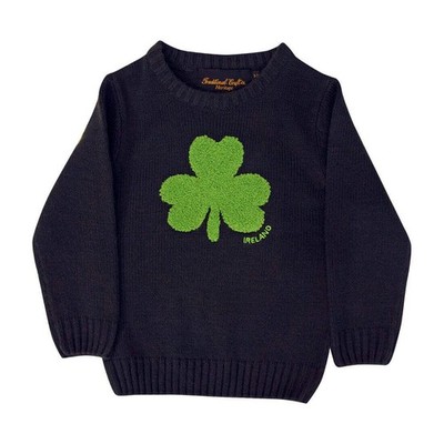Kids Crew Neck Jumper With Fluffy Shamrock Navy