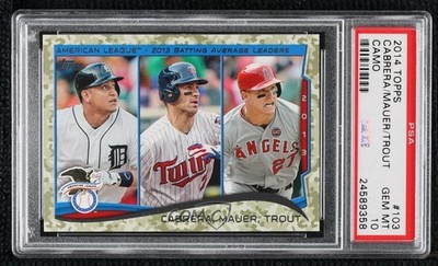 2014 Topps League Leaders Camo 27/99 Mike Trout Miguel Cabrera PSA 10 GEM MT gp1
