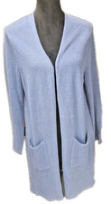 J Jill Blue Linen Blend Open Front Long Cardigan Duster Women Size L Petite
