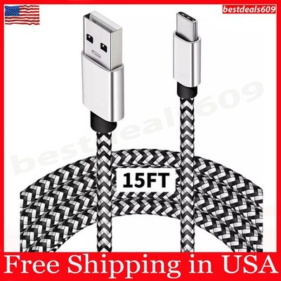 15 Feet USB Type C Charger Cable Extra Long Cord Smartphone Android Phone Tablet