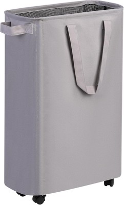 Laundry Basket, Slim Basket with Wheels, Rolling 48L, Grey 