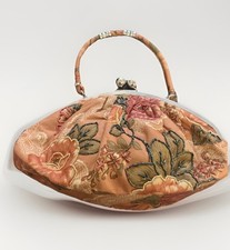 Vintage Art Deco Clutch Shoulder Bag Beaded Floral Metal Handle Closure Rare