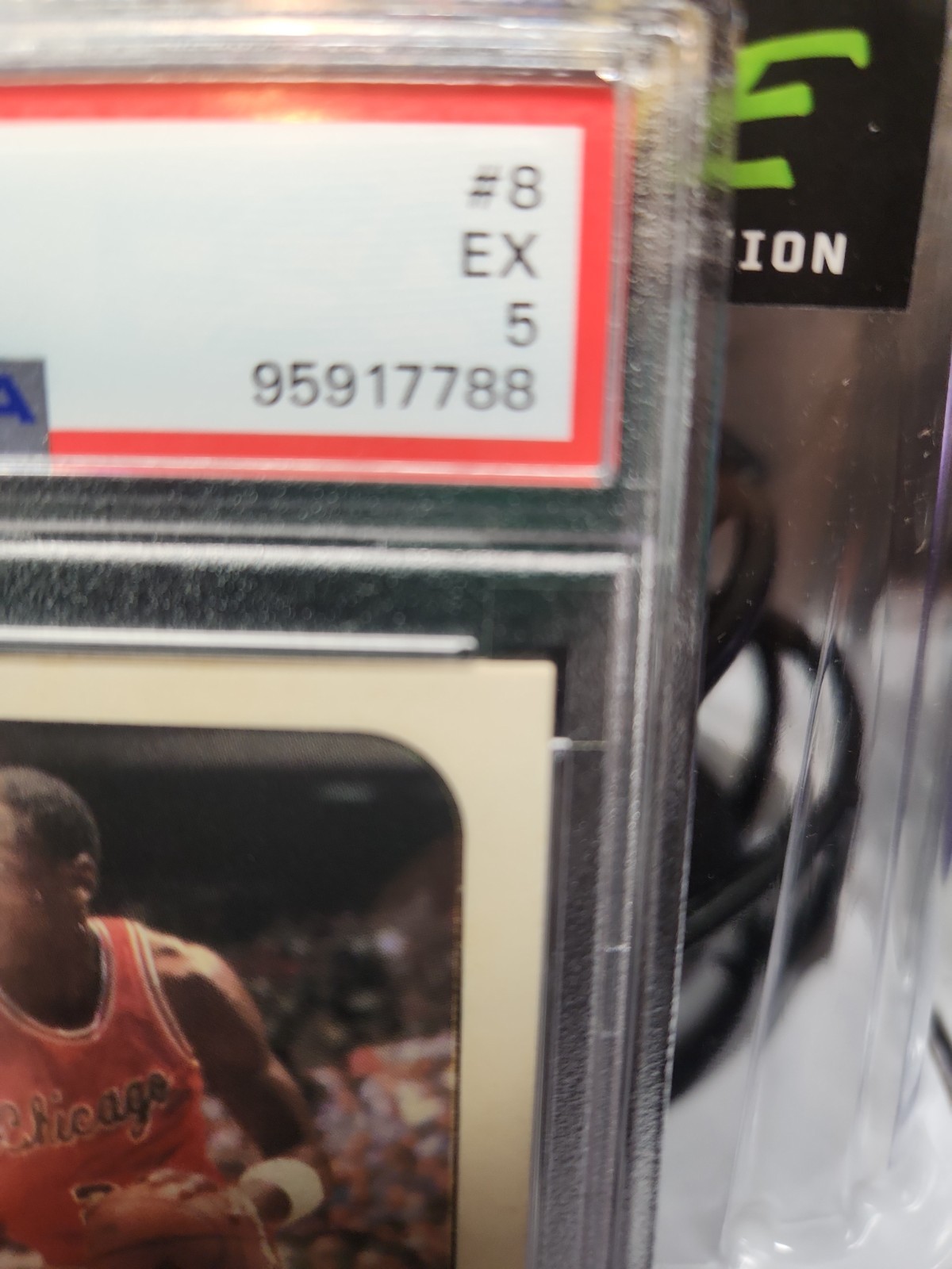 1986 FLEER STICKER #8 MICHAEL JORDAN RC BULLS HOF PSA 5 view 6