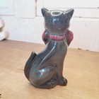 Vintage English Pottery Cat Figurine Grey Black Red Bow Made in England 5.5 — photo 3
