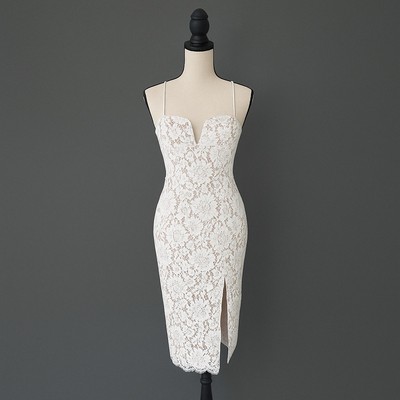 chinese dress ladies High Neck Lace Midi Dress – bebe