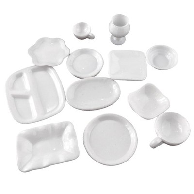 Dollhouse Mini Kitchen Utensils Resin Trays Tableware Plates Pretend Play Set