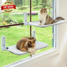 2PC Cat Window Perch Cordless Foldable Cat Hammock Bed for Window with Metal Fra
