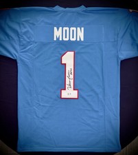 Warren Moon Signed “HOF 06” Houston Oilers #1 Light Blue Jersey Beckett Witness