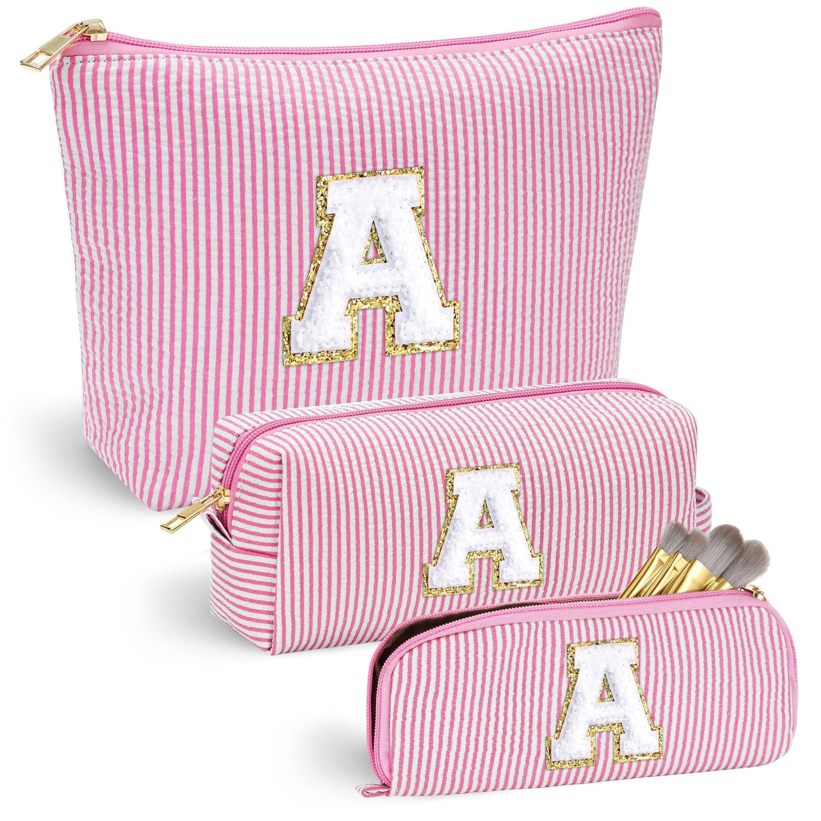 YOOLIFE Personalized Initial Cute Pink Cosmetic Makeup Bag Make Up Bag Travel...