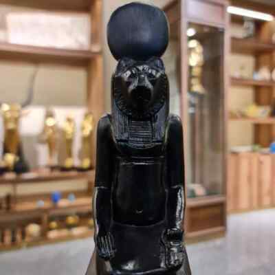 Elegant Black Egyptian Goddess Sekhmet Sitting statue, Museum Reproduction