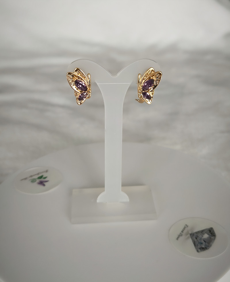 Dormeuses papillon violette en plaqué or 750 pour femme