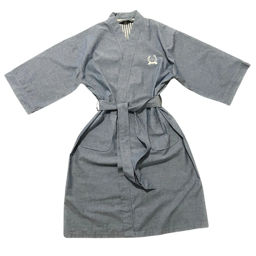 peignoir de bain ceinturé vintage CHRISTIAN DIOR MONSIEUR Chambray manches 3/4 gris OS
